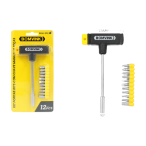 KIT PONTAS BITS COM CHAVE MANUAL 12 PEÇAS BOMVINK BOM-3112