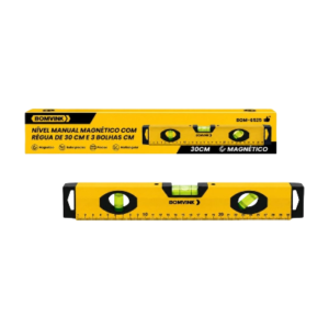 NÍVEL MANUAL MAGNÉTICO COM RÉGUA DE 3O CM E 3 BOLHAS BOMVINK BOM-6525