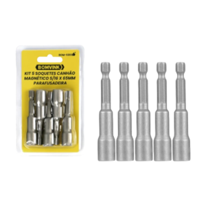 KIT 5 SOQUETES CANHÃO MAGNÉTICO 5/16×65MM PARAFUSADEIRA BOMVINK BOM-5011