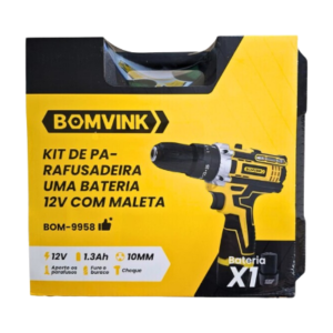 KIT DE PARAFUSADEIRA UMA BATERIA 12V COM MALETA BOMVINK BOM-9958