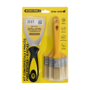 KIT COM ESPÁTULA E PINCÉIS PARA PINTURA-4PEÇAS BOMVINK BOM-3641