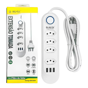 RÉGUA EXTENSÃO 4 TOMADAS 2 USB 2M B-TEK BM-8694A