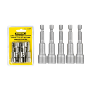 KIT 5 SOQUETES CANHÃO MAGNÉTICO 3/8×65MM PARAFUSADEIRA BOMVINK BOM-5012